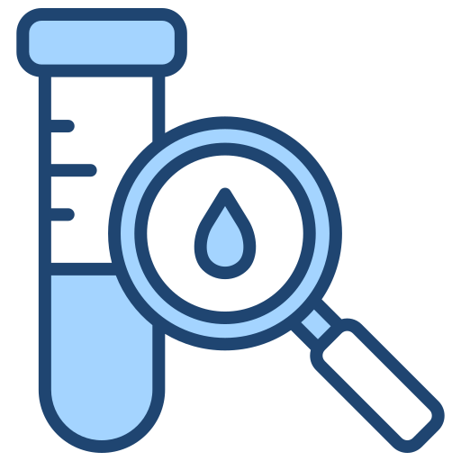 Test tube with magnifying glass illustration