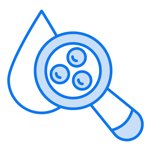 Cell analysis icon with magnifying glass