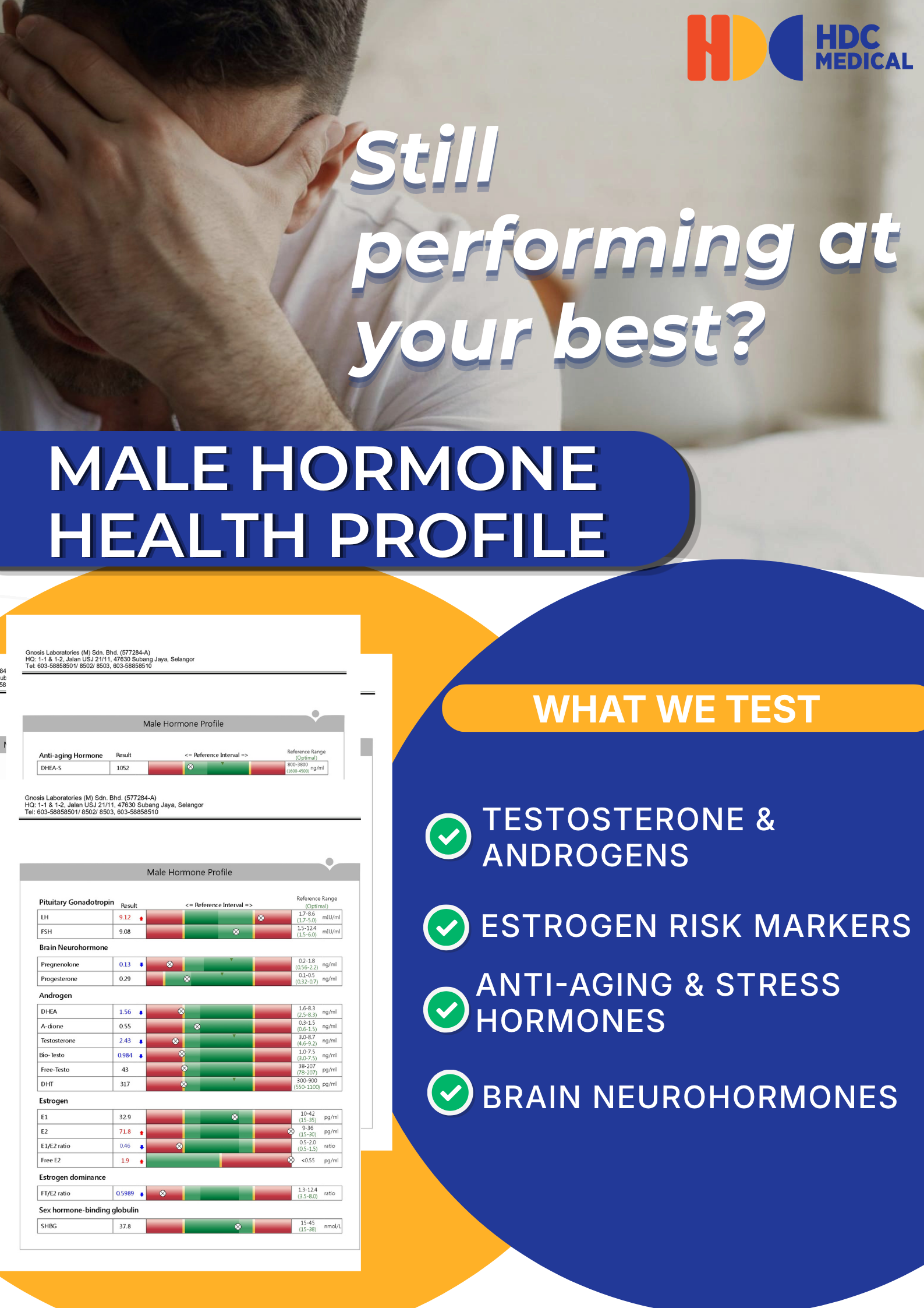 Male hormone health profile test details.
